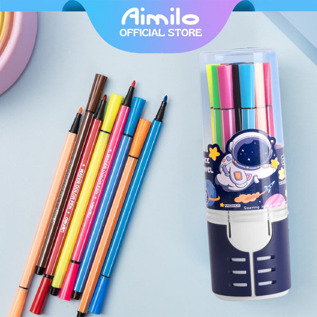 

[READY] Aimilo Spidol Warna Warni 1 Set Hexagonal Watercolor Marker Pen Stabilo Pastel 12/24/36/48 Warna