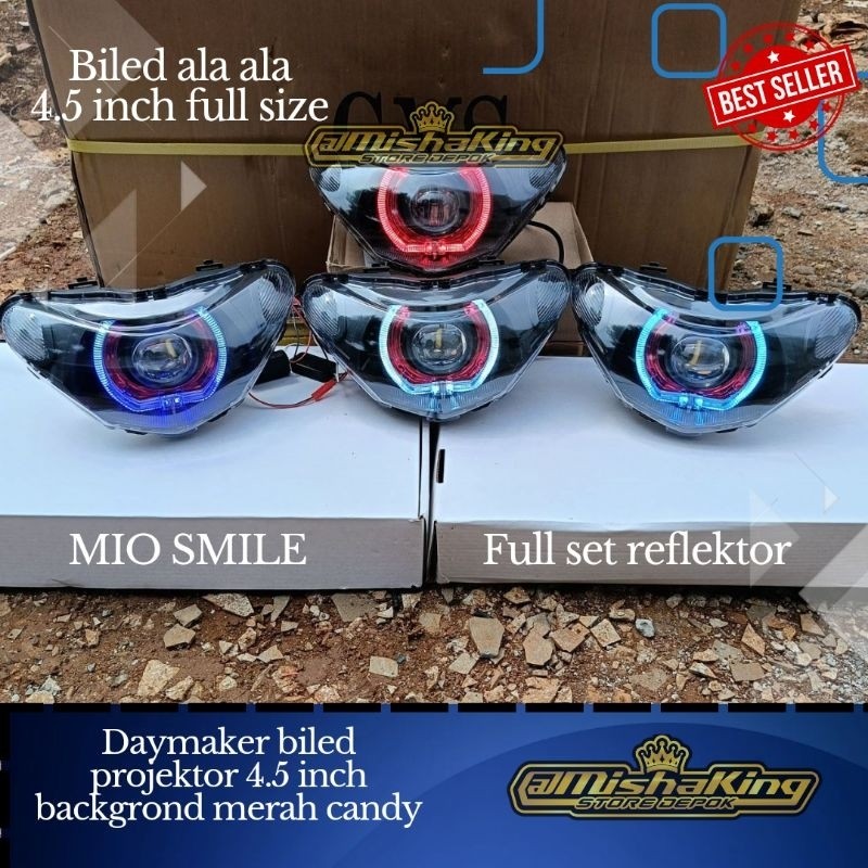 lampu led biled mio smile spek A1 full set reflektor bacgrond merah