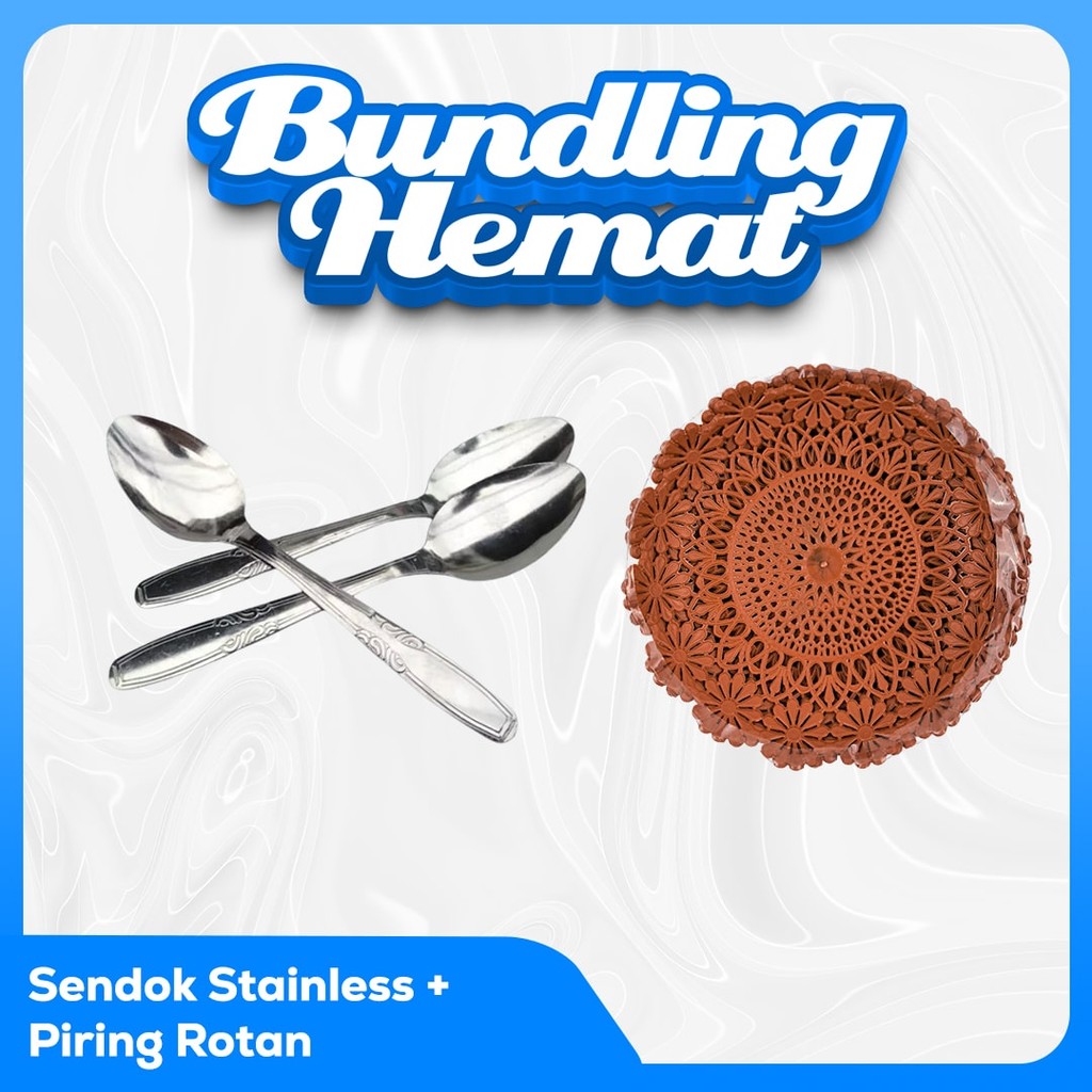 BUNDLING HEMAT Sendok Makan Stainless Isi 1 Lusin &  Piring Rotan Isi 1 Lusin