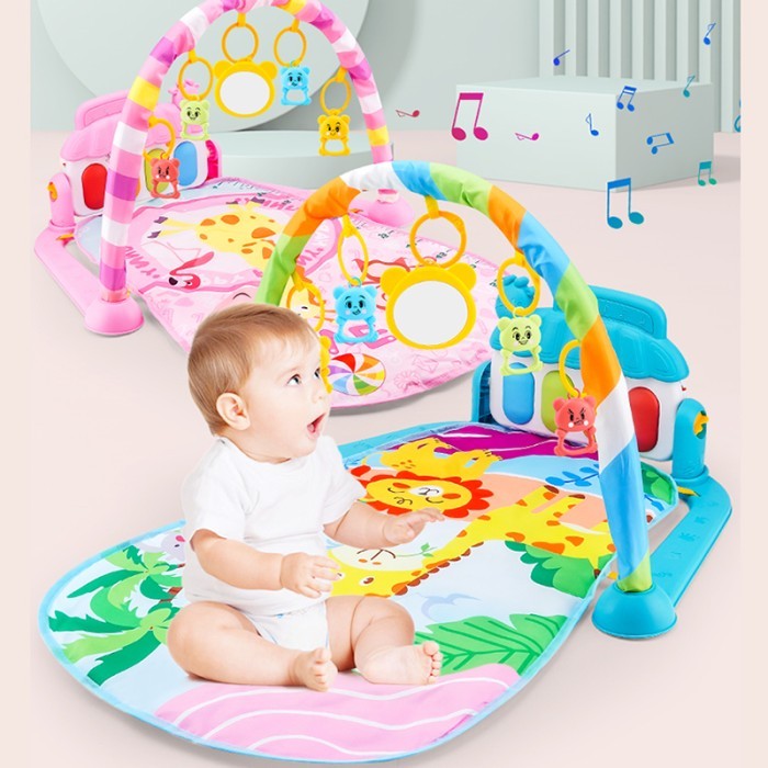 Baby Play Gym Playground Mainan Musik Latihan Stimulasi Sensorik Kaki Tangan Melihat Mata Suara Kuping Gerakan Tangan Anak Bayi Rattle KEerincingan Piano Playmat Matras Kasur Bayi Playgym Musical Hadiah Lahiran 1 Tahun