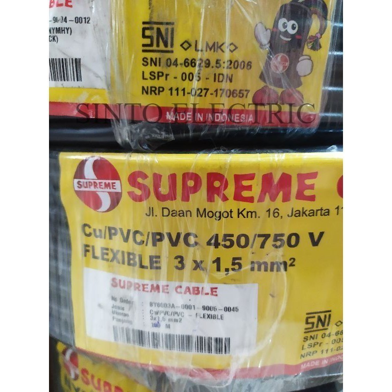 SUPREME Kabel NYMHY Kabel Serabut Hitam 3 x 1.5 meteran