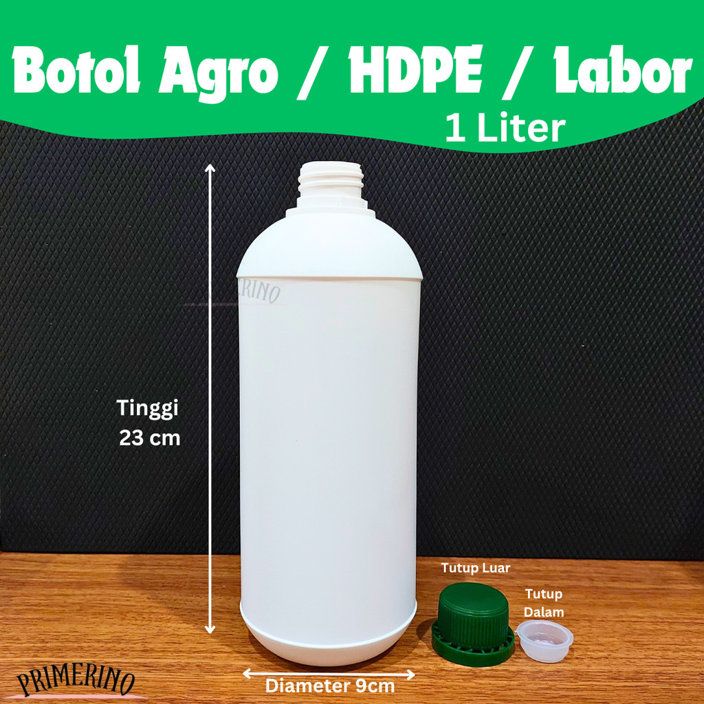 Botol Labor 1 Liter Tutup Hijau / Botol Agro Kimia / Botol HDPE 1L (DAS)