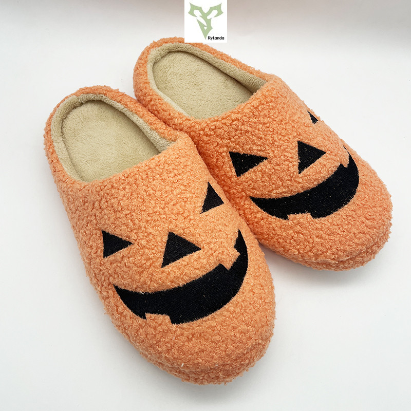 

Halloween Ghost Face Plush Slippers Pumpkin Slippers Women Men Flat Soft Cozy Indoor Fuzzy House Shoes Fashion Gift