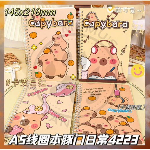 

A5 Ring Lucu Buku Notebook Ring Motif Capybara / Kapibara Mini Alat Tulis Sekolah Anak Kartun Stationery