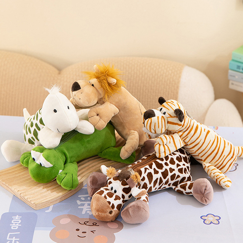 

Cartoon Animal Elephant Lion Plush Pen Case For Kid School Season Large Capacity Supplies Stationery Storage Bag For Kid Gift