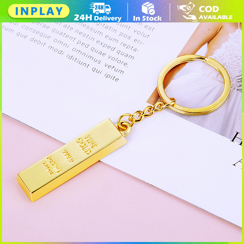 1 PC Gantungan Kunci Emas Batangan Gold Bar Replika Bahan Logam Fine Gold