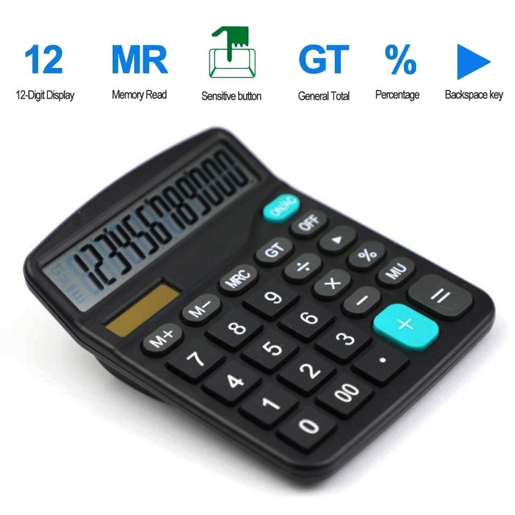 

12-Digit Solar Powered Large Display Calculator Home Office Accountant Tools General Purpose Calculator