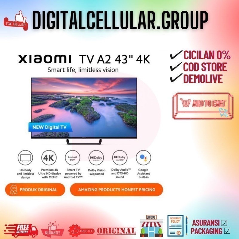 XIAOMI MI TV 4 43 INCH BEZEL LESS MI TV A2 43 INCH DIGITAL SMART TV GARANSI RESMI