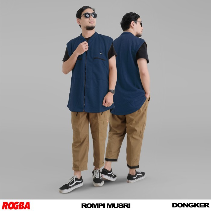 Rompi Musri ROGBA Biru Dongker - Vest motor pria muslim tebal, hangat dan panjang untuk rompi sholat