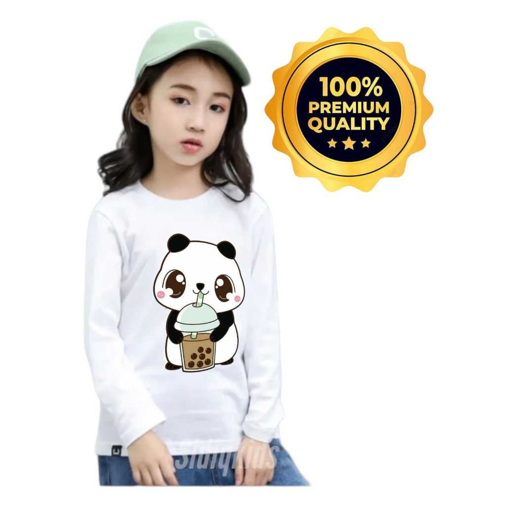Kaos Atasan Anak Perempuan Lengan panjang Baju anak Cewe Motif Boba Panda Bahan Combed 30s