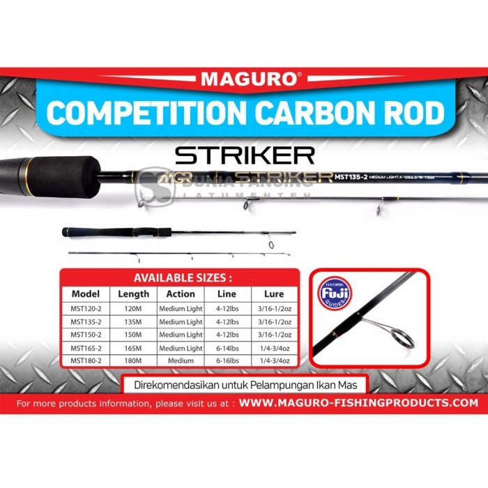 Joran Spinning Maguro Striker 120 135 150 165 180cm carbon ring fuji - 120cm