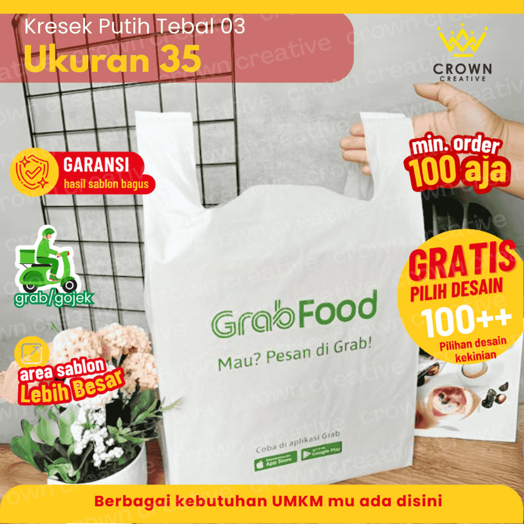 35x50 (sablon) kresek putih tebal 03 / kresek indomaret / kresek supermarket / kresek daging qurban