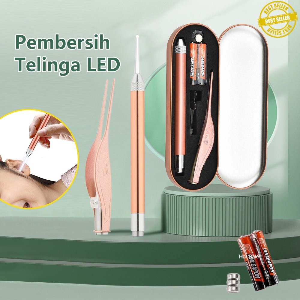 Victoky Alat Pembersih Telinga Stainless Set /  Korek Kuping LED Lampu Senter