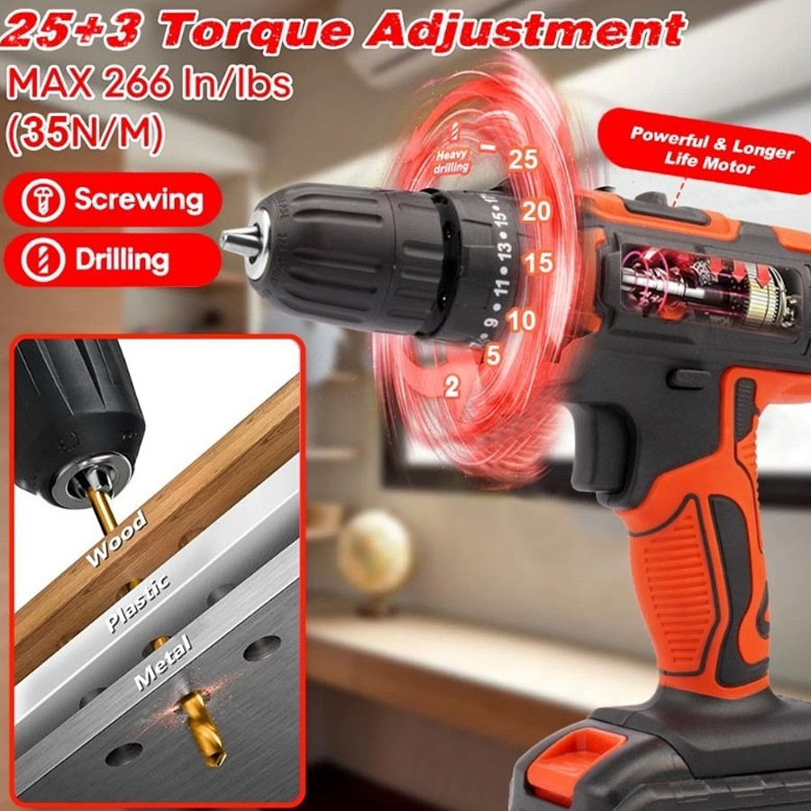 JLD TOOLS 36Vf Mesin bor baterai cordless JLD 36V 10mm 2battery set NEW version ORIGINAL PRODUC