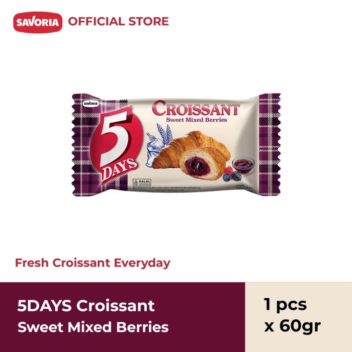 

5 Days Croissant Mix Berries - Roti Croisant Isi Selai Beri 60g