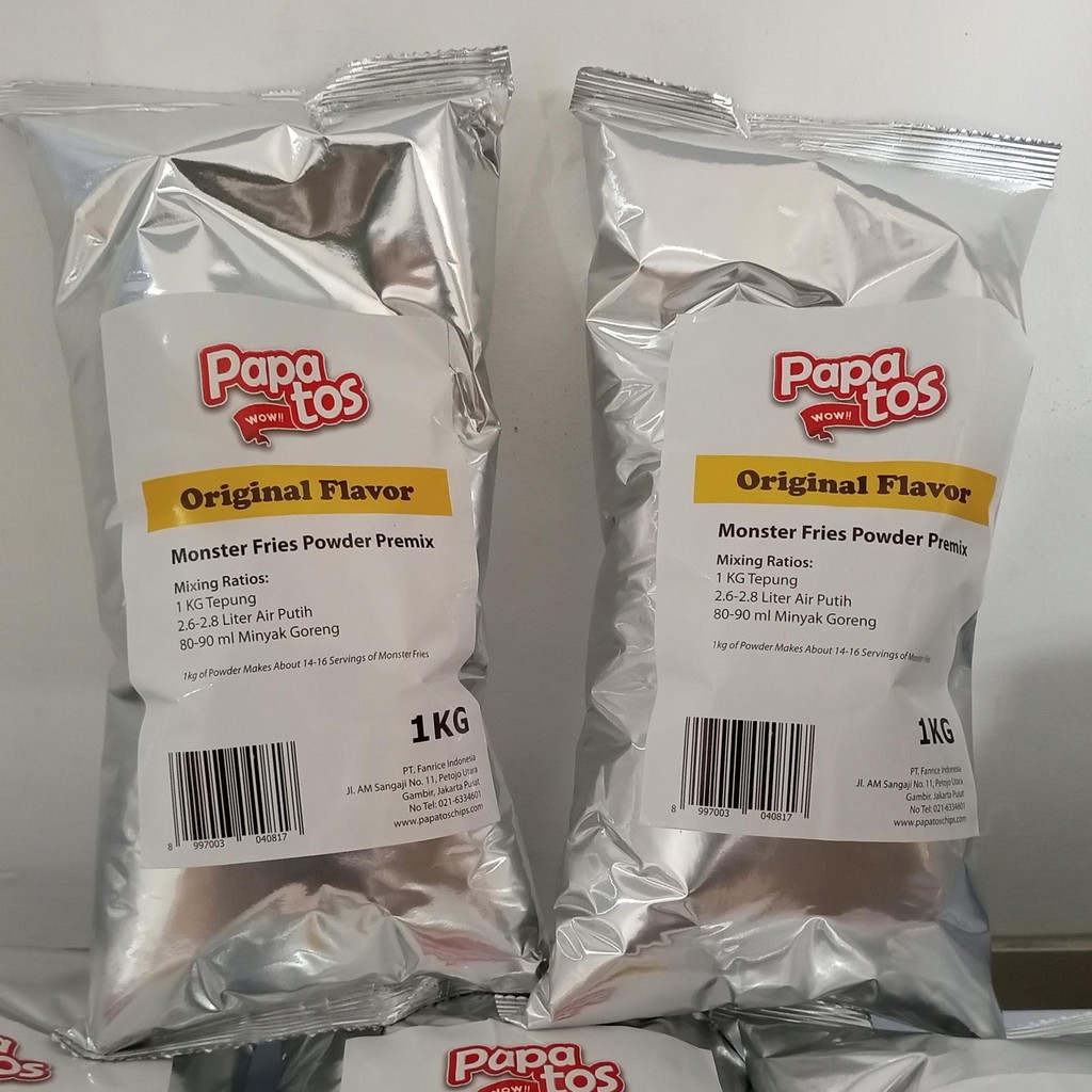 

Tepung Long Potato Instan Papatos / Monster Fries Powder Premix 1kg TERSEDIA HARGA GROSIR HARAP CHAT ADMIN