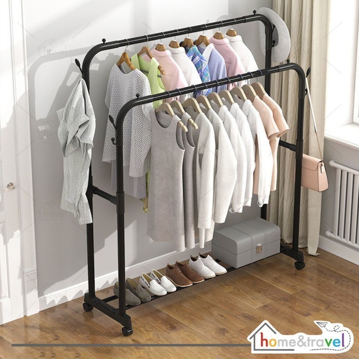 Stand Hanger DOUBLE Besi Kuat Butik Display Gantungan Baju / BIG STAND HANGER/ HANGER BAJU GAWANG