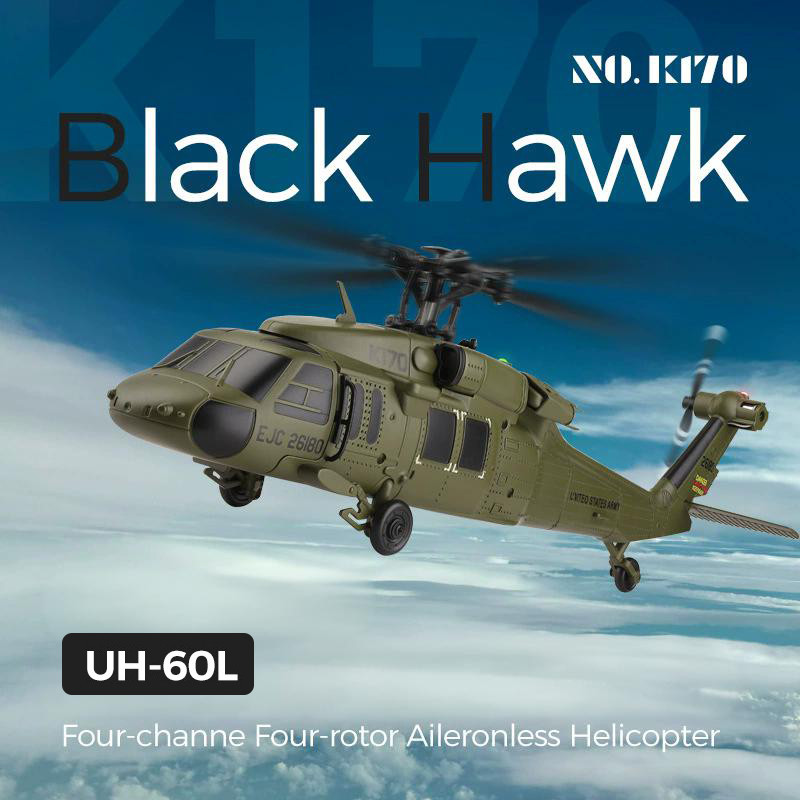 K170 RC Helicopter UH-60L 2.4G 4CH 6-Axis Gyro Brushless Motor Military Green RC Aircraft Drone Toys