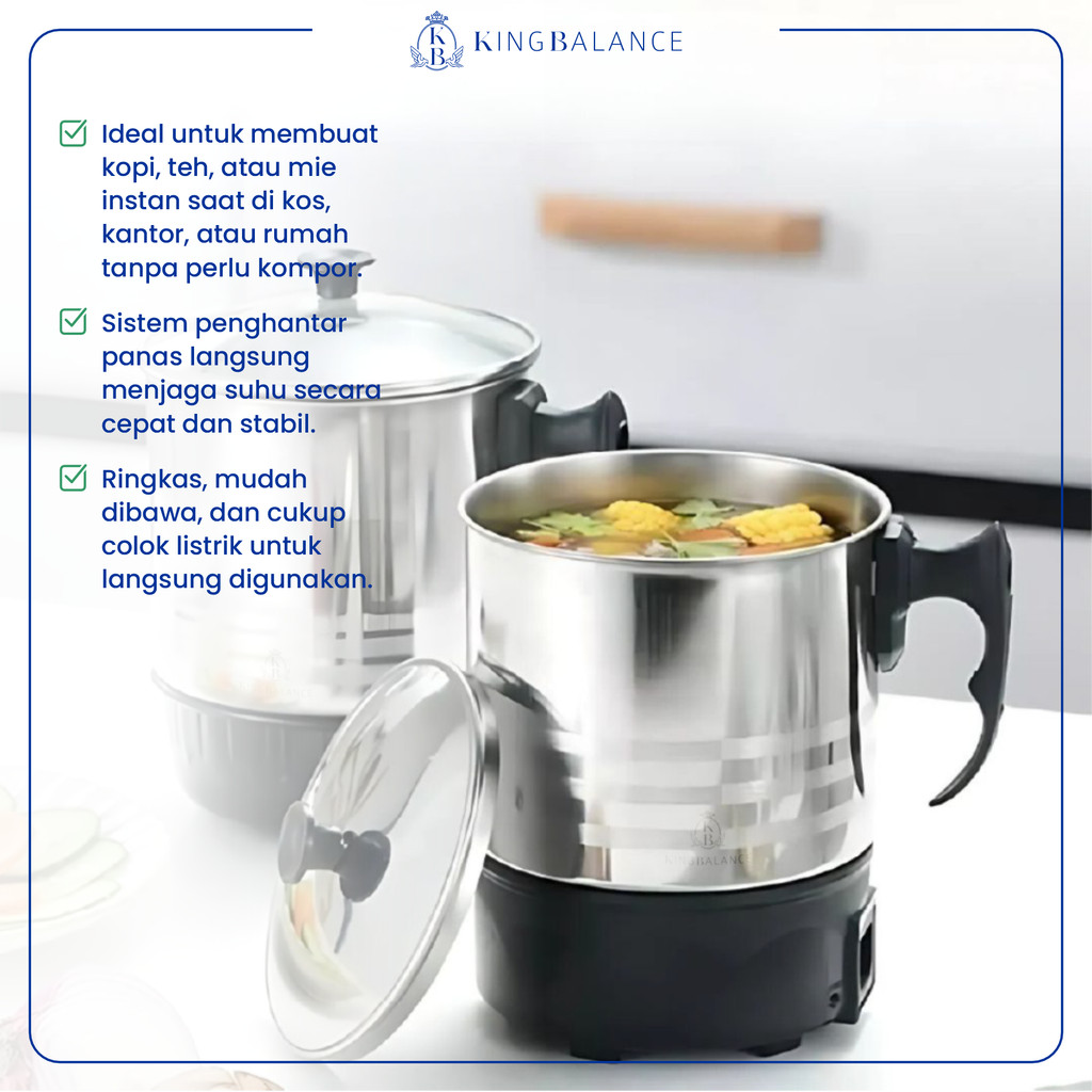 TERBARU KING BALANCE TEKO LISTRIK PEMANAS STAINLESS STEEL 400 WATT BPA FREE MUG ELEKTRIK LOW WATT