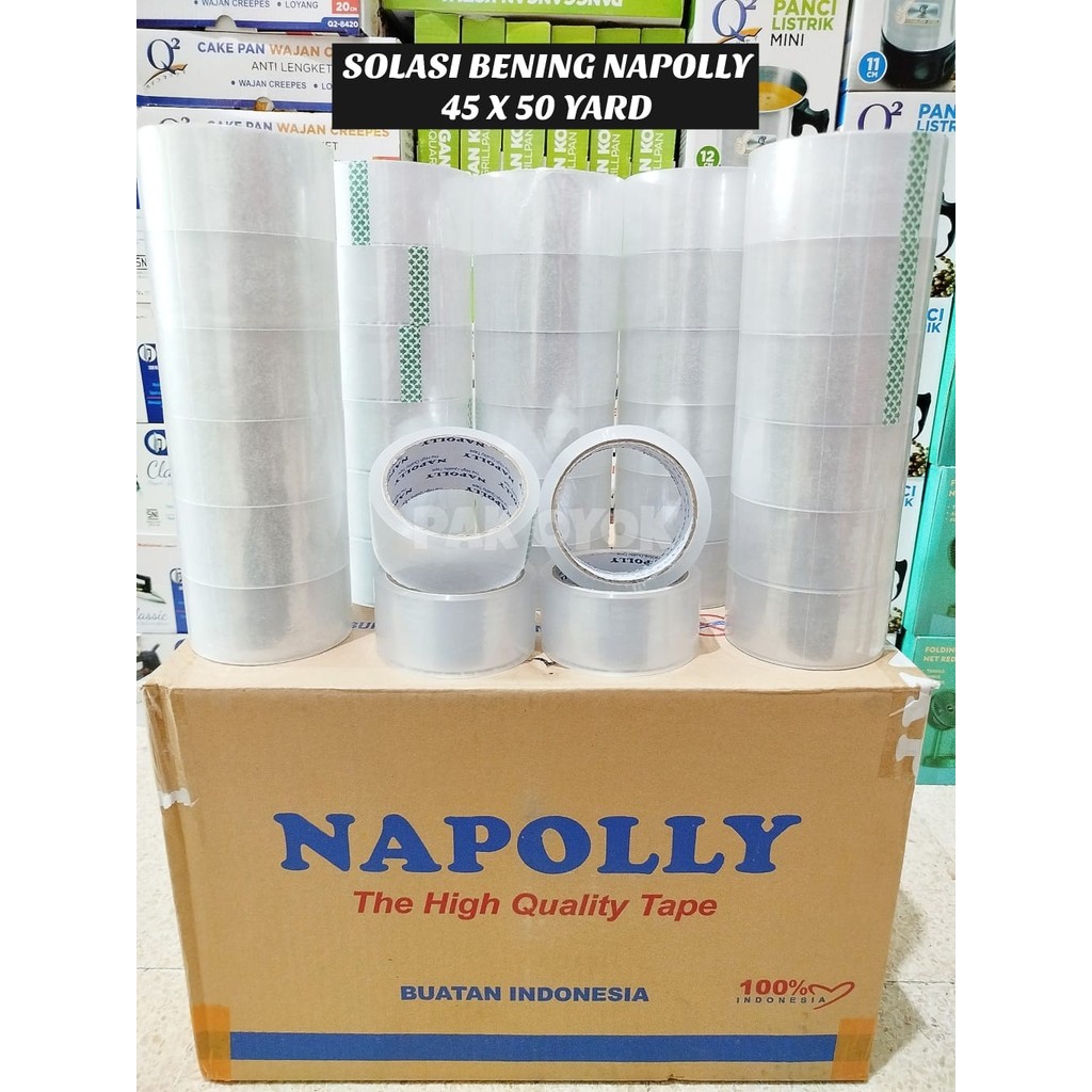 

Solasi Lakban Napolly Bening 45x50 Yard / Solasi Packing / Lakban Solasi OPP / Solasi Kuat Anti Robek / Lakban Tape Selotip Isolasi Tebal Murah Putih Bening