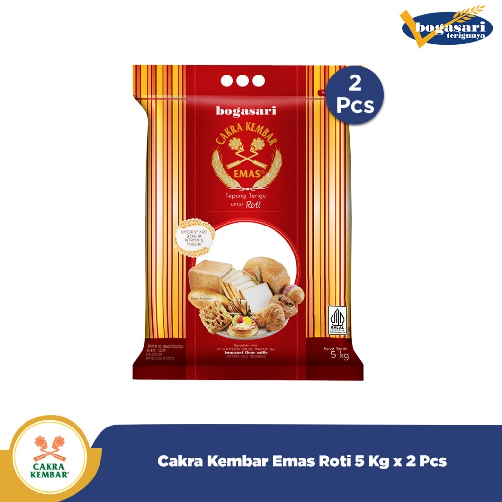 

2 PCS - Bogasari Cakra Kembar Emas Roti 5 Kg