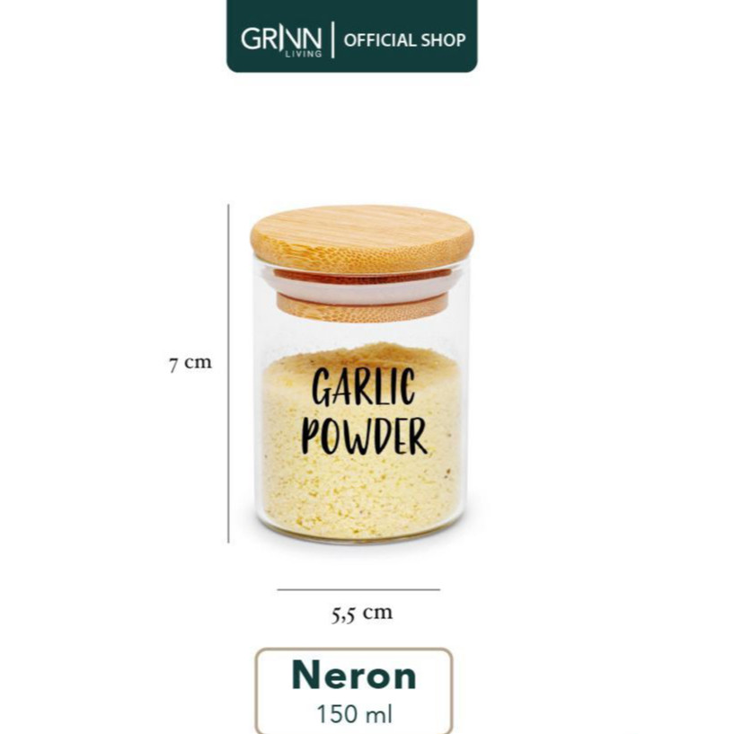 

GRINN LIVING SET PAKET Neron jar 150 ml / Toples kaca Tutup Bambu Kayu / Tempat Bumbu Dapur Garam Lada