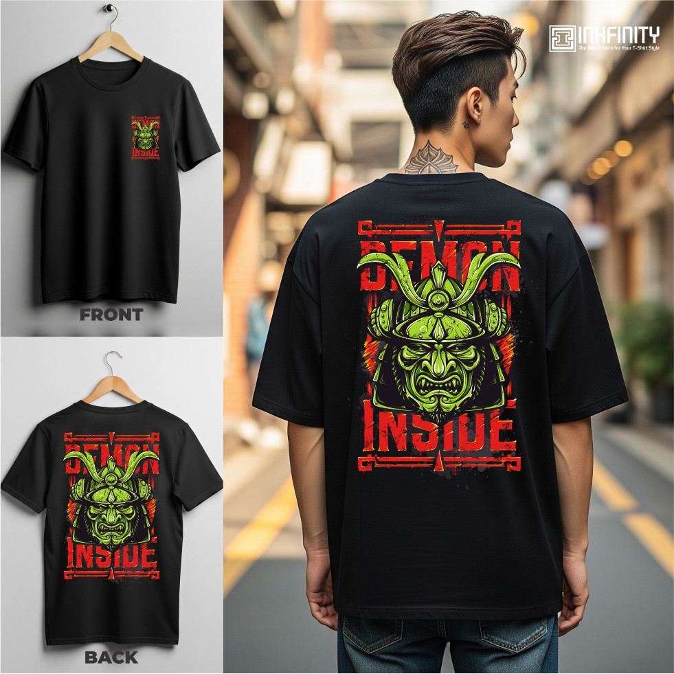Kaos Distro Unisex Demon Inside Samurai Inner Darkness Desain Dark Japan Streetwear
