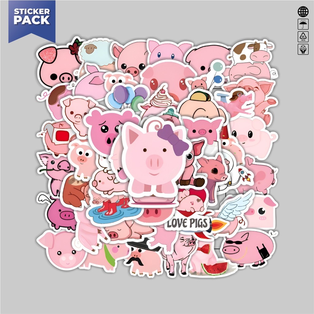 

[100PCS]Stiker Pack Stiker Hewan Babi Piggy Pink Aesthetic Vinyl Anti Air Dekorasi Sticker Laptop Buku Journal Koper Helm Casing HP Gitar Helm Skateboard
