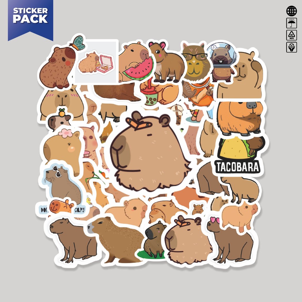 

[100PCS]Stiker Pack Stiker Hewan Cappybara [Kapibara-Hewan Pengerat] Aesthetic Vinyl Anti Air Dekorasi Sticker Laptop Buku Journal Koper Helm Casing HP Gitar Helm Skateboard