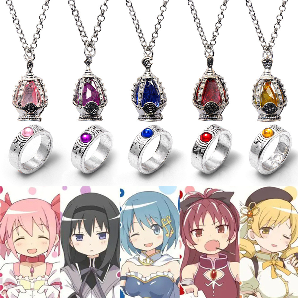Anime Puella Magi Madoka Magica Soul Gem Necklace Crystal Pendant Ring Cosplay Costumes Lovers Jewel