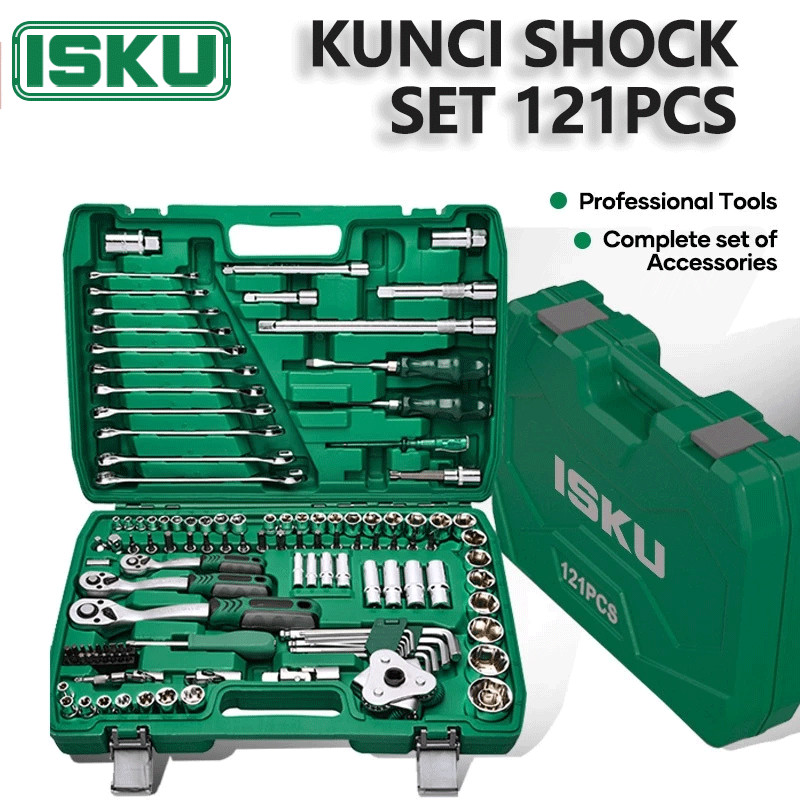 Isku Kunci Shock Set 121pcs-72gigi Tools Set Lengkap 1set Kunci Pas Ratchet Set Mata Sok Set