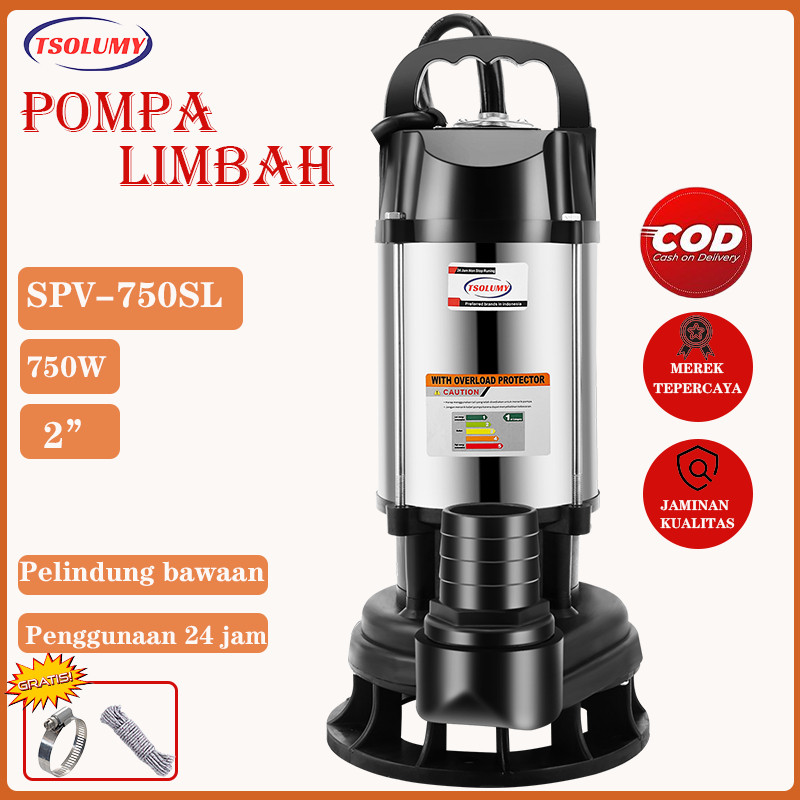 Tsolumy Pompa Celup Air Kotor 750w Dorong Maks 12M Sewage Pump 2inch Mesin Pompa Air Pompa Air Keruh