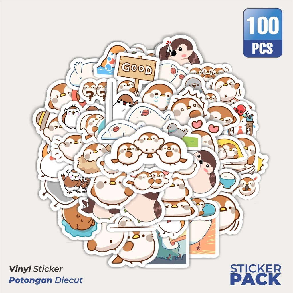 

100 PCS STIKER Hewan Burung Pipit Waterproof Aesthetic- Untuk Laptop, Motor, dan Helm - Paper Stationery Pack
