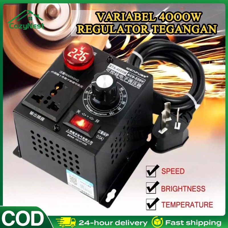 AC 220V 4000W Pengatur Kecepatan Regulator Dimmer Lampu Voltase Voltage Temperatur Light Speed Volt 