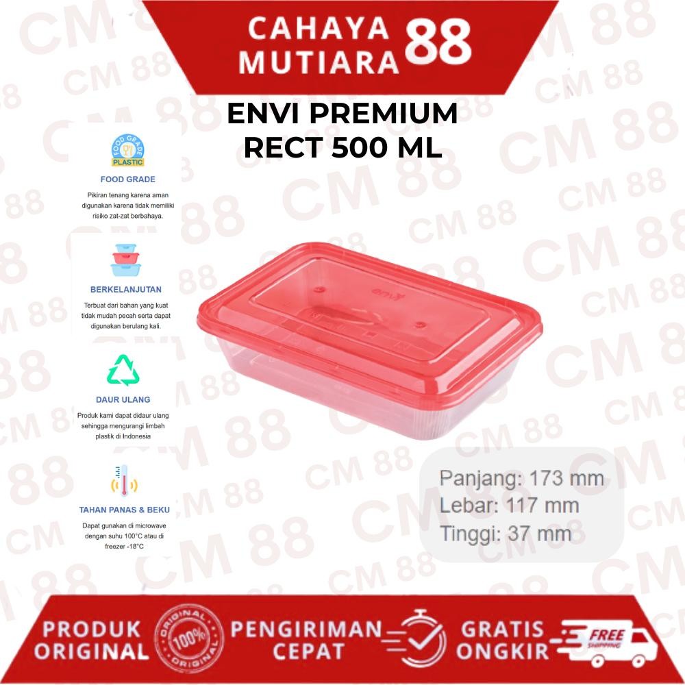 Thinwall/Tempat/ Wadah/ Kotak Makan Plastik Lid Warna Persegi 500 ml Premium Envi (Pak)