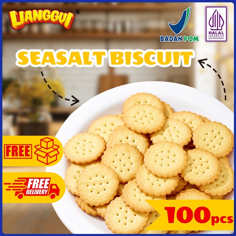 

【100pcs】Lianggui Biskuit Bulat Sea Salt HALAL - Snack Renyah Gurih, Cemilan Kantor & Diet
