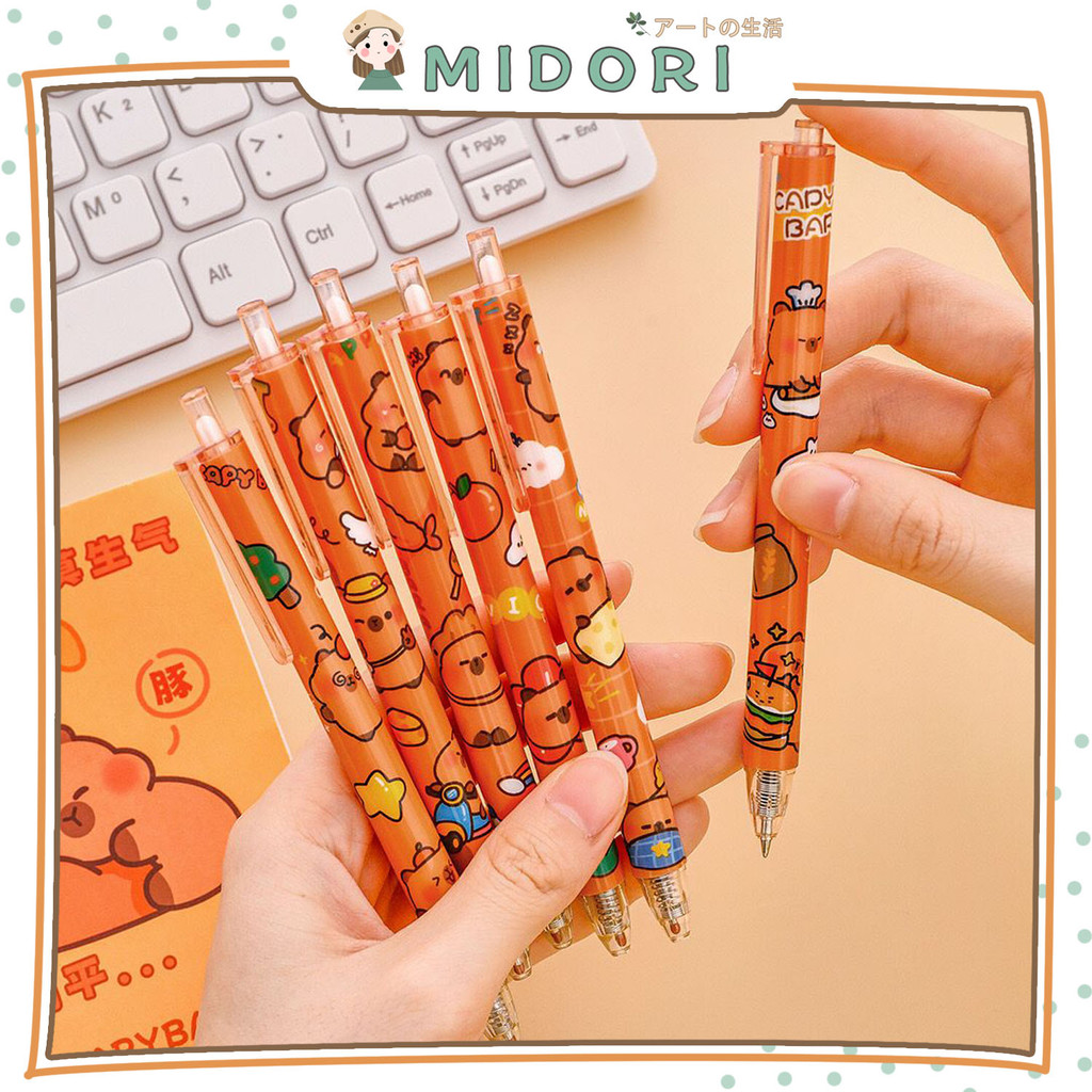 

[MIDORI] 1Pcs ORANGE CUTE CAPYBARA Press Gel 0,5mm Pen Black Ink Mekanik Pena Aesthetic Stationery - D0092