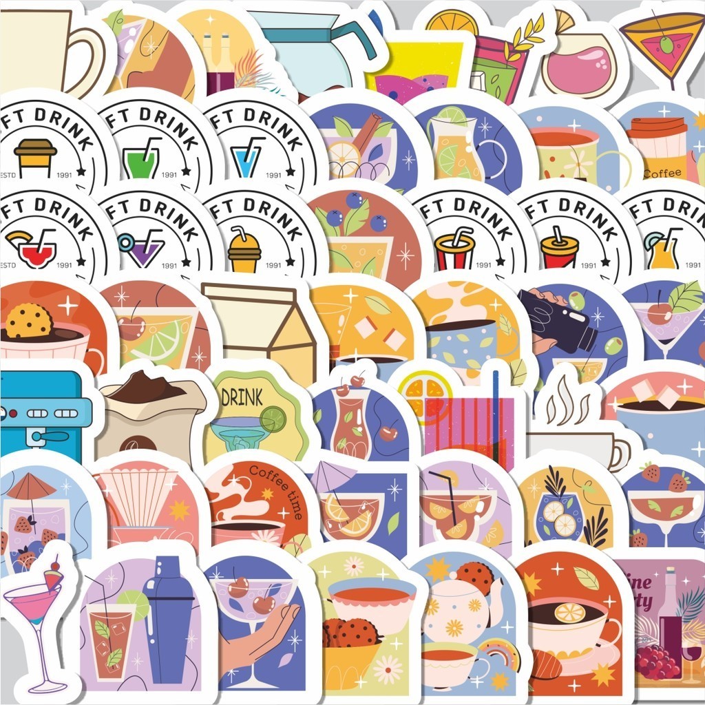 

Stiker Cutting Pack Sticker Minuman Unik Isi 100Pcs Series Aesthetic Lucu Keren Untuk Koper Bahan Vynil