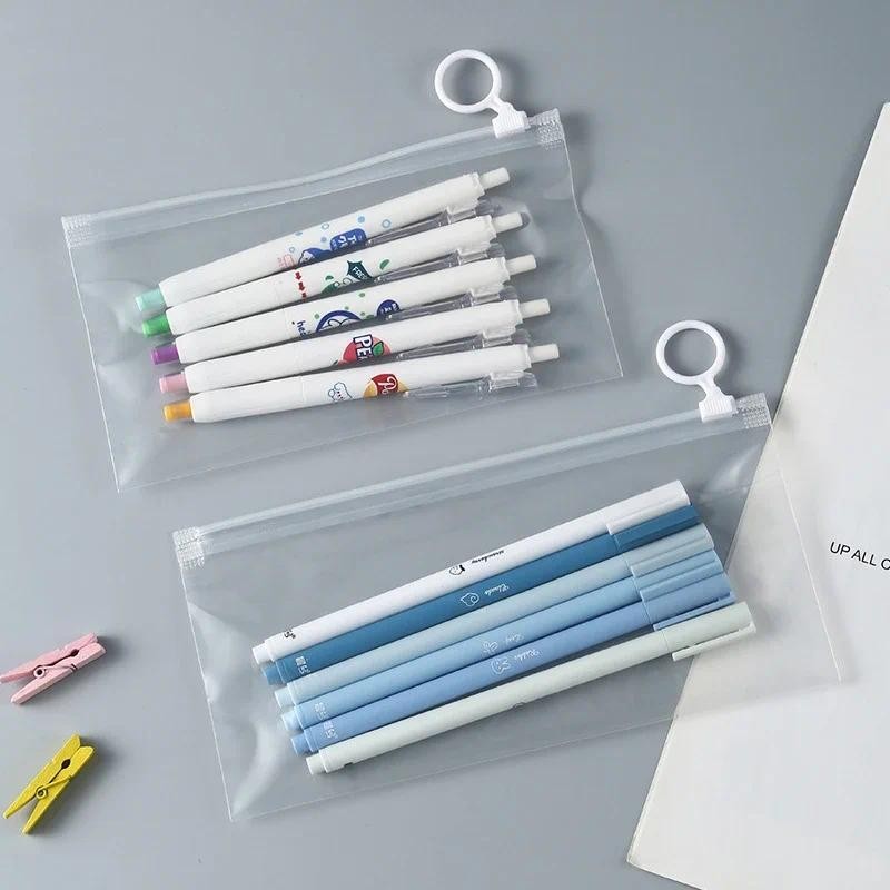 

10Pcs Simple Transparent PE Zipper Pencil Bag Student Portable Temporary Stationery Organizer Festival Activities Gift Packaging