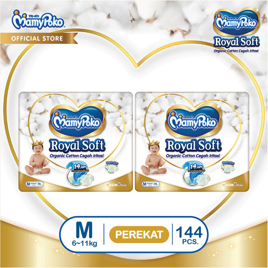 

MamyPoko Royal Soft Organic Cotton - M 72 - Popok Tape - 2 Packs