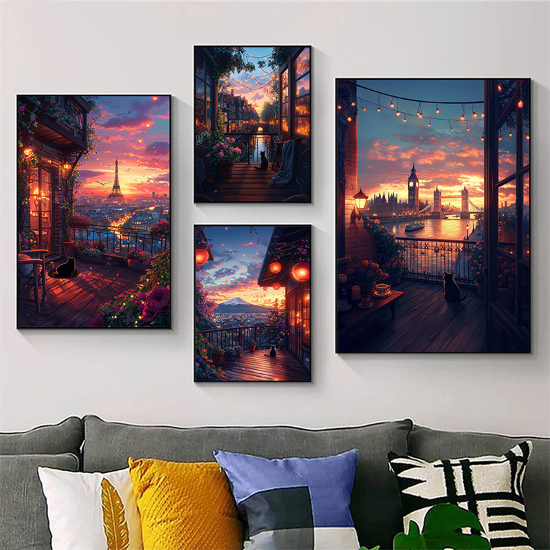 

Beautiful City London Paris Japan Night View Canvas Painting Prints Poster Wall Art Mural for Modern Living Room Home Decor