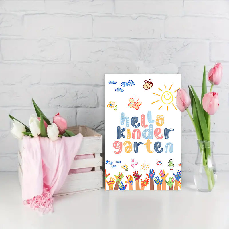 

Hello KinderGarten Back to School Greeting Card, Teacher Appreciation, Good Luck Wishes, First Day of School Celebration Card