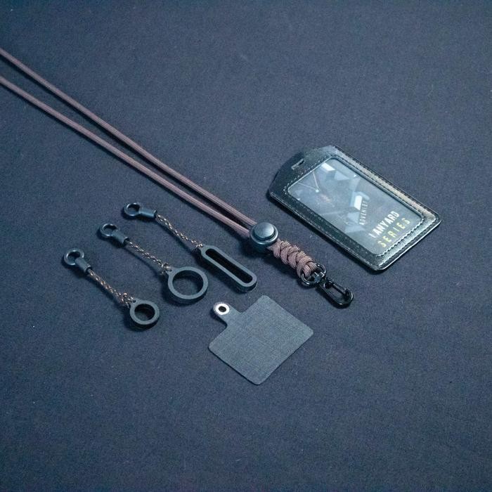 

Lanyard Name Tag Id Card Tali Paracord Pengait Holder Kulit Gantungan Hp Gadget Besi Aksesoris - Black Solid, Dengan ID Card