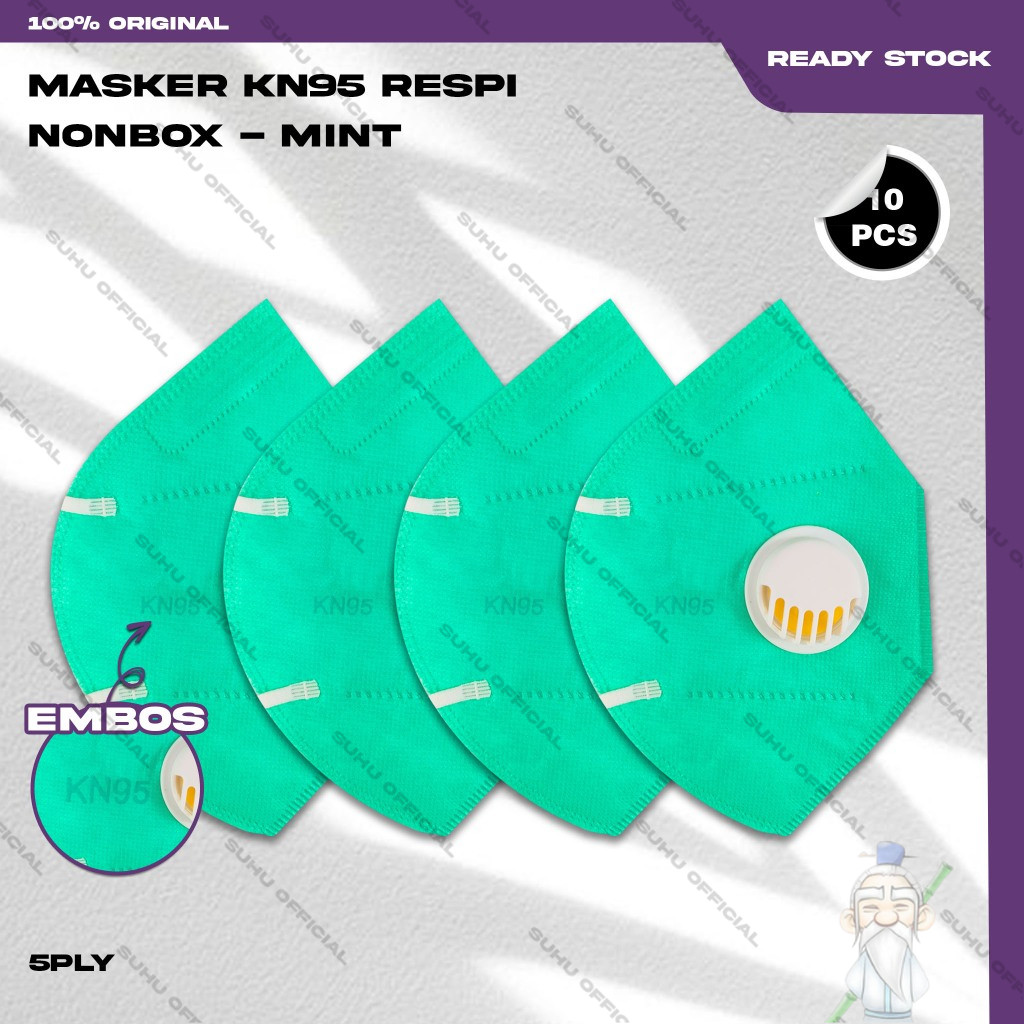 Masker KN95 RESPIRATOR 5ply 10pcs Warna Hijau Mint KN 95 PRO 5 Ply Earloop Surgical Mask Kemenkes