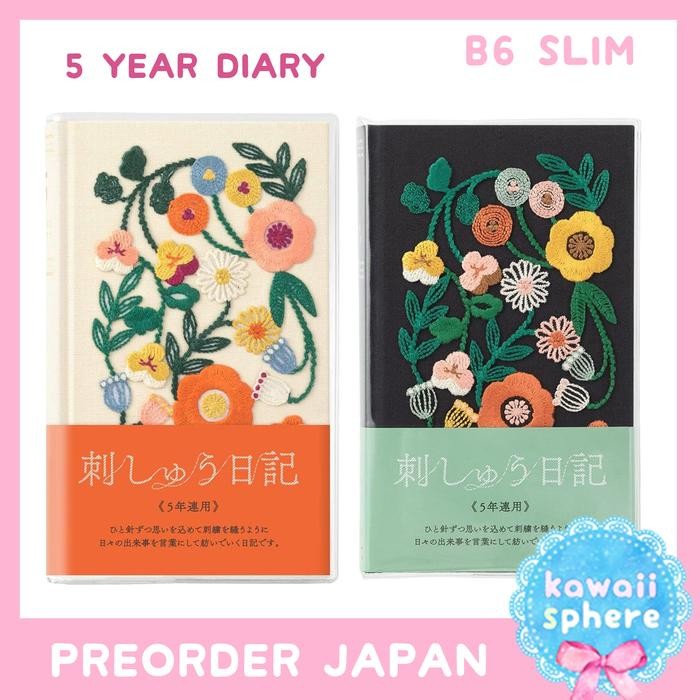 

READY Midori 5 Year Diary Embriodery Floral | Undated | MD Journal | Preorder Handcarry Japan - Putih