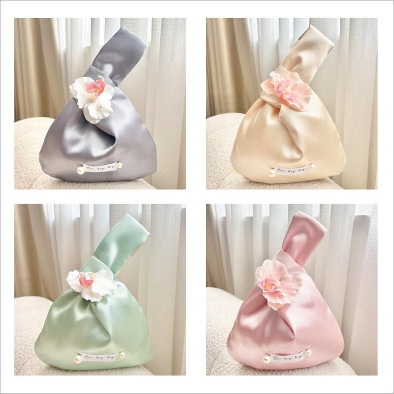 

4 Pcs/Lot Pure Color Elegant Flower Pearl Gift Bag Wedding/Holiday Large Capacity Souvenir Packaging Bag Multiple Options