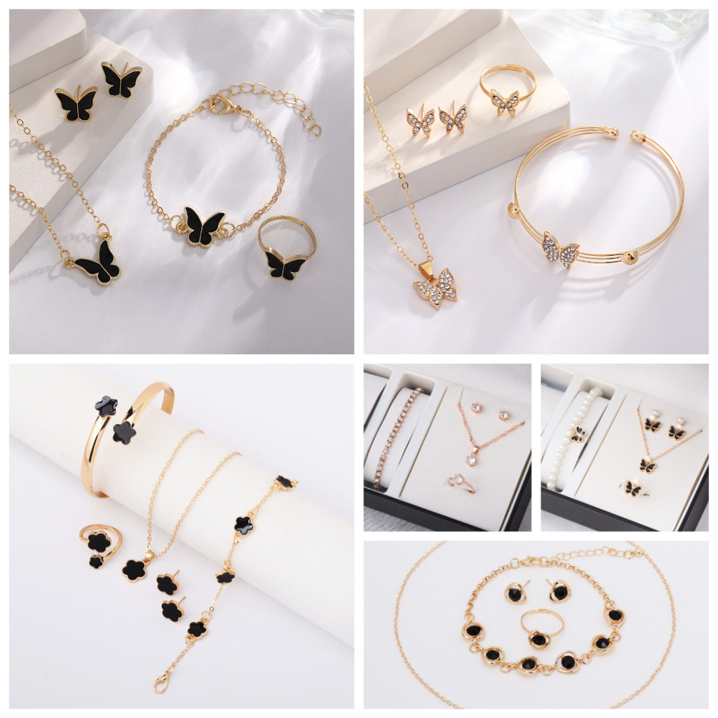 1 Set Perhiasan Wanita Titanium Mewah Kupu-Kupu Anti Luntur / Aksesoris Perhiasan Set Fashion Wanita