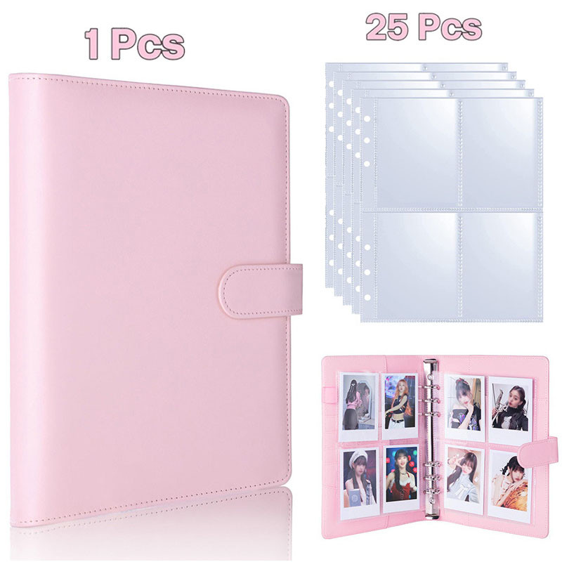 

A5 Notebook Photocard Binder with 4 Pockets Sleeves, 6 Ring PU Leather Binder Loose Leaf Personal Organizer Photo Binder Book
