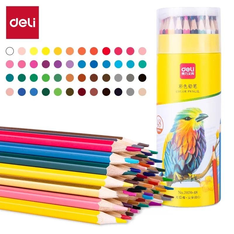 

Deli 24 36 48 Color Pencil Barreled Oily Colored Pencil Set Lead Drawing Cartons Color Sketch Pencil For Students Art Drawing