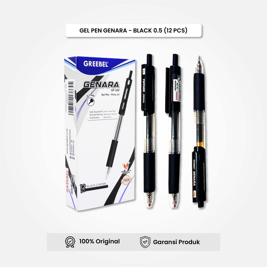 

GREEBEL Gel Pen / Pulpen Gel GP-508 GENARA Hitam 0.5 (12PCS/SET) / Pulpen Mekanik / Pulpen Gel Cetek
